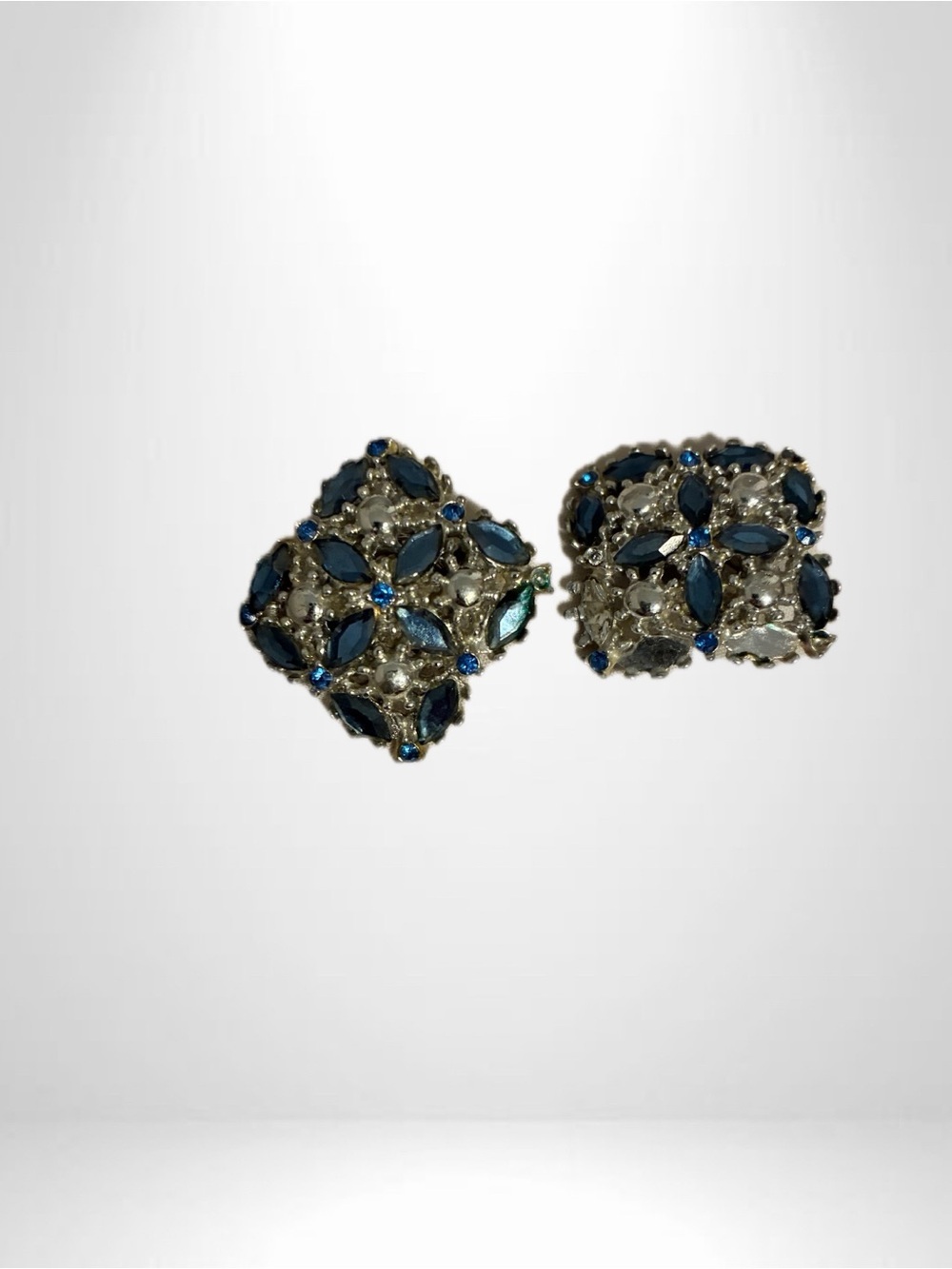 Blue Crystal Floral Cluster Earrings - Womens Jewelry